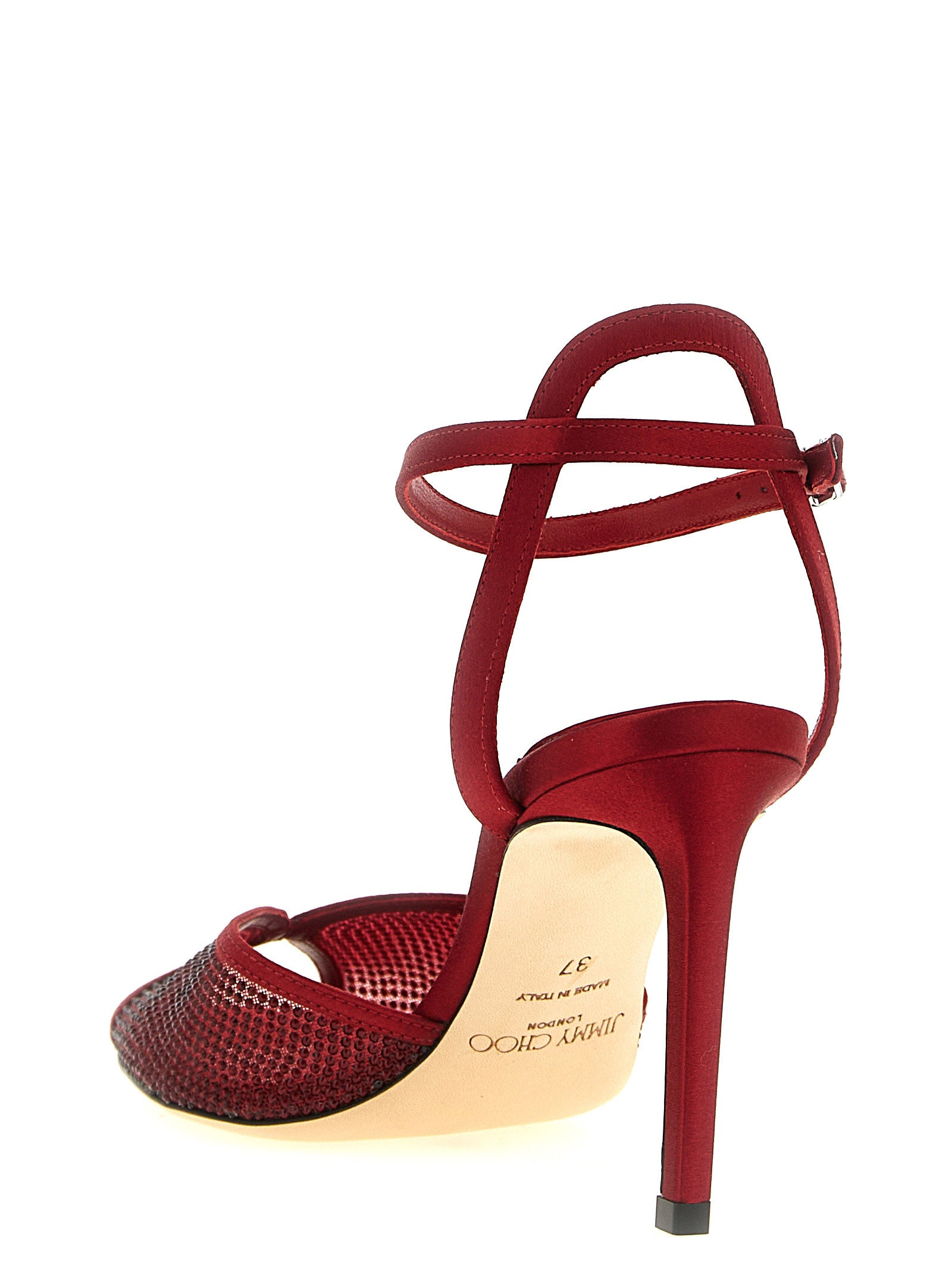 Jimmy Choo Rote Sandalen mit Stilettoabsatz aus Lammleder