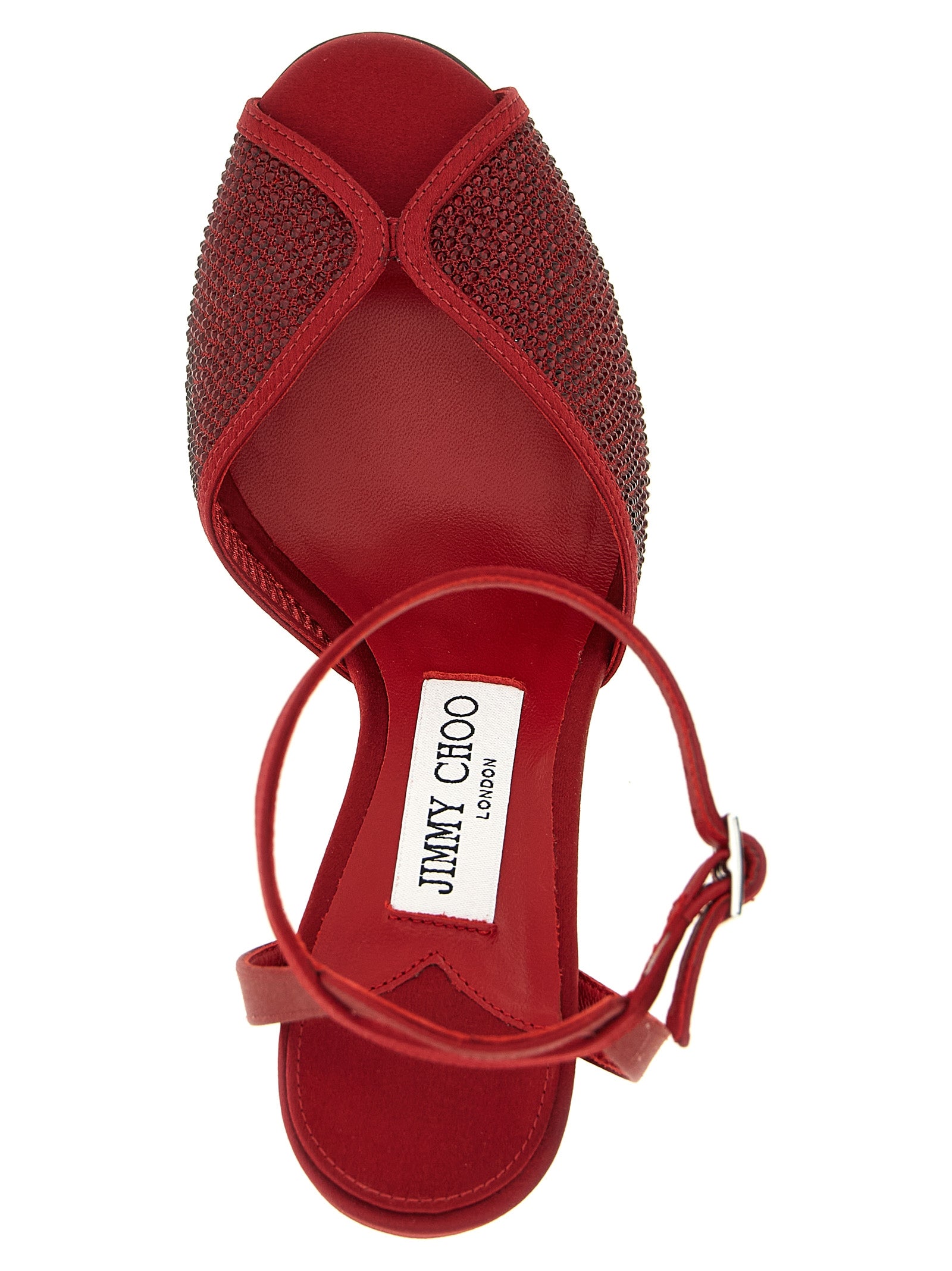 Jimmy Choo Rote Sandalen mit Stilettoabsatz aus Lammleder