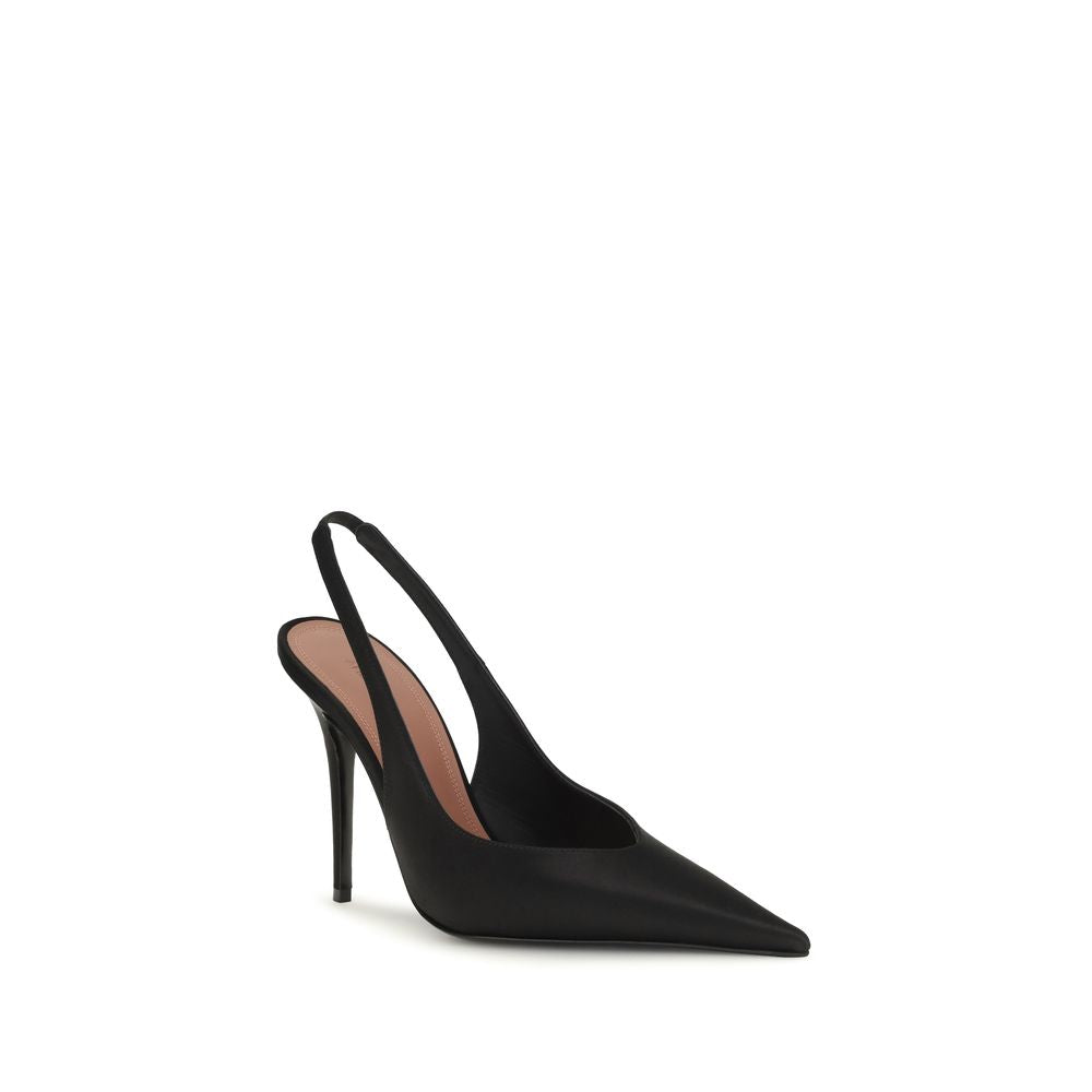 Amina Muaddi Schwarze Satin-Pumps