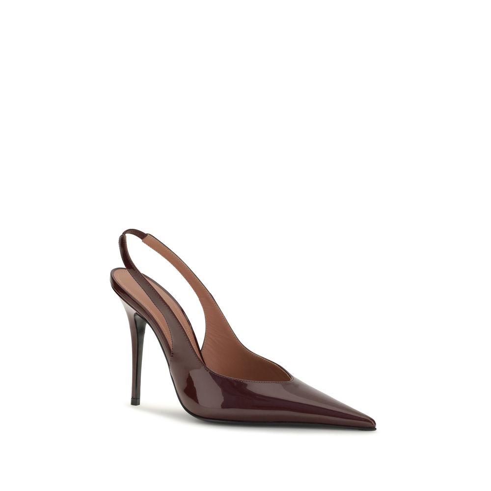 Amina Muaddi Pumps aus bordeauxfarbenem Kalbsleder Bos Taurus