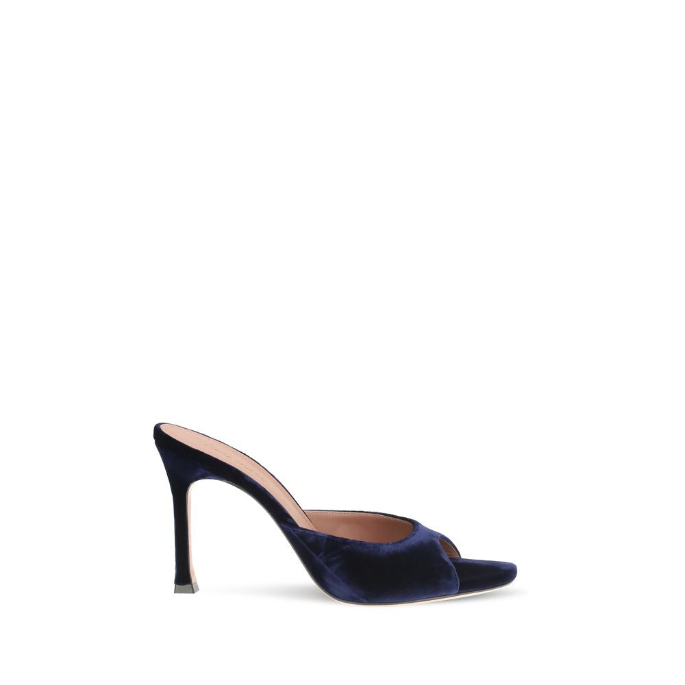 Amina Muaddi Blaue Samt-Stiletto-Sandalen