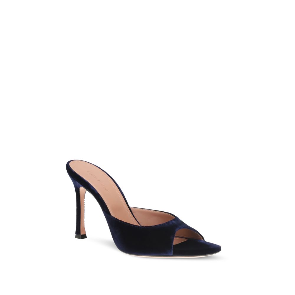 Amina Muaddi Blaue Samt-Stiletto-Sandalen