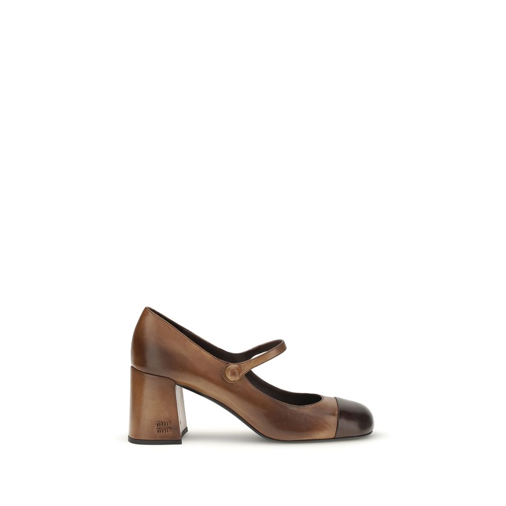 Miu Miu Braune Kalbsleder-Ballerinas Bos Taurus