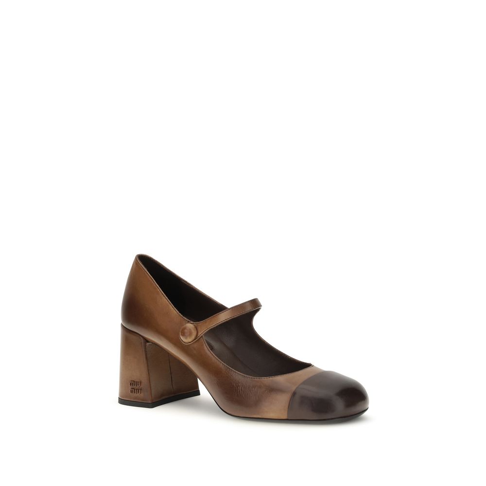 Miu Miu Braune Kalbsleder-Ballerinas Bos Taurus