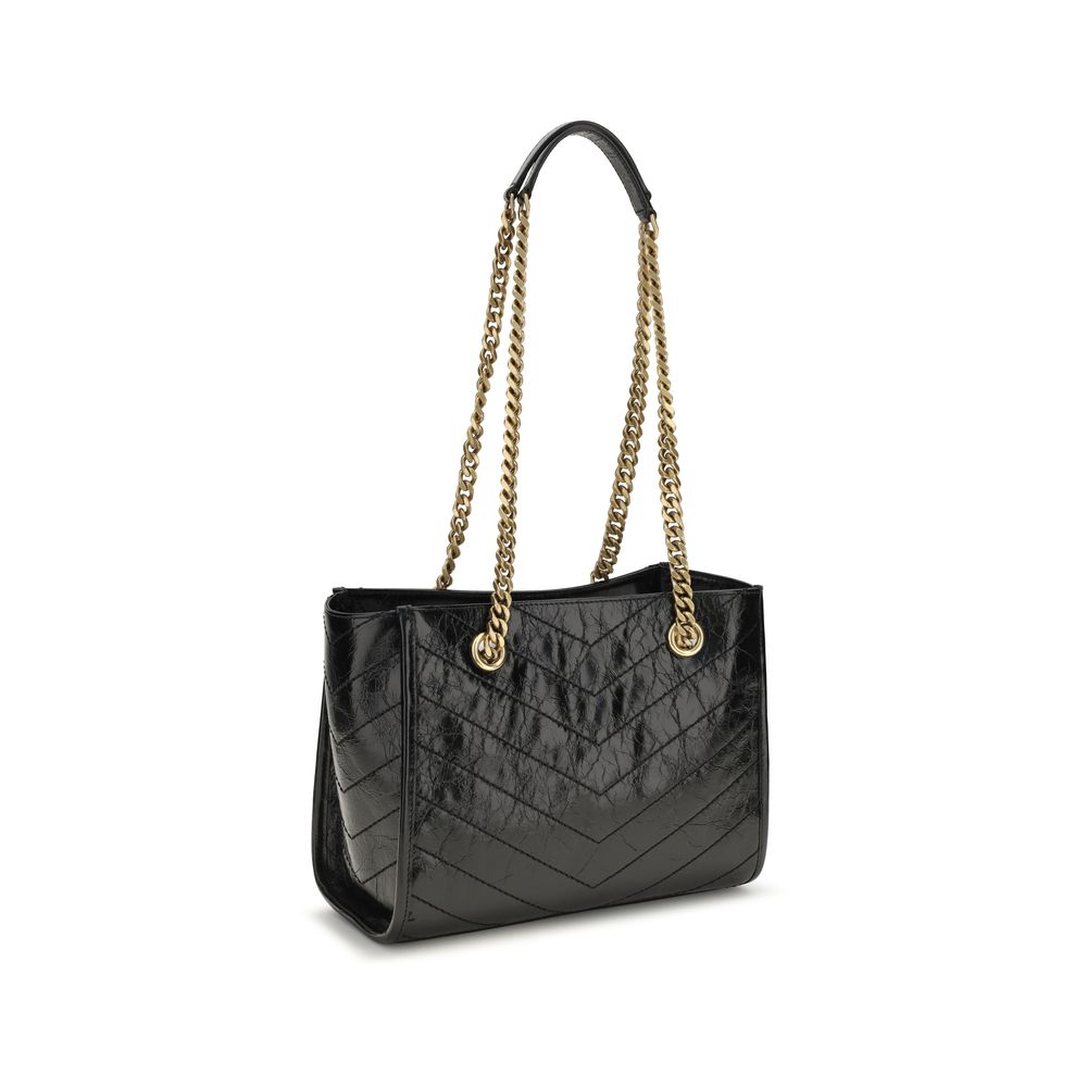Saint Laurent Schwarze Bos Taurus Kalbsleder Schultertasche