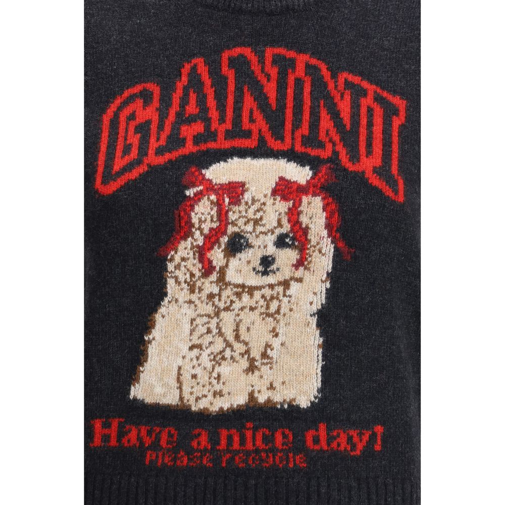 Ganni Ärmelloser Pullover aus schwarzer Wolle