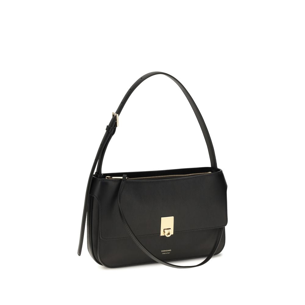 Ferragamo Schwarze Bos Taurus Kalbsleder Schultertasche