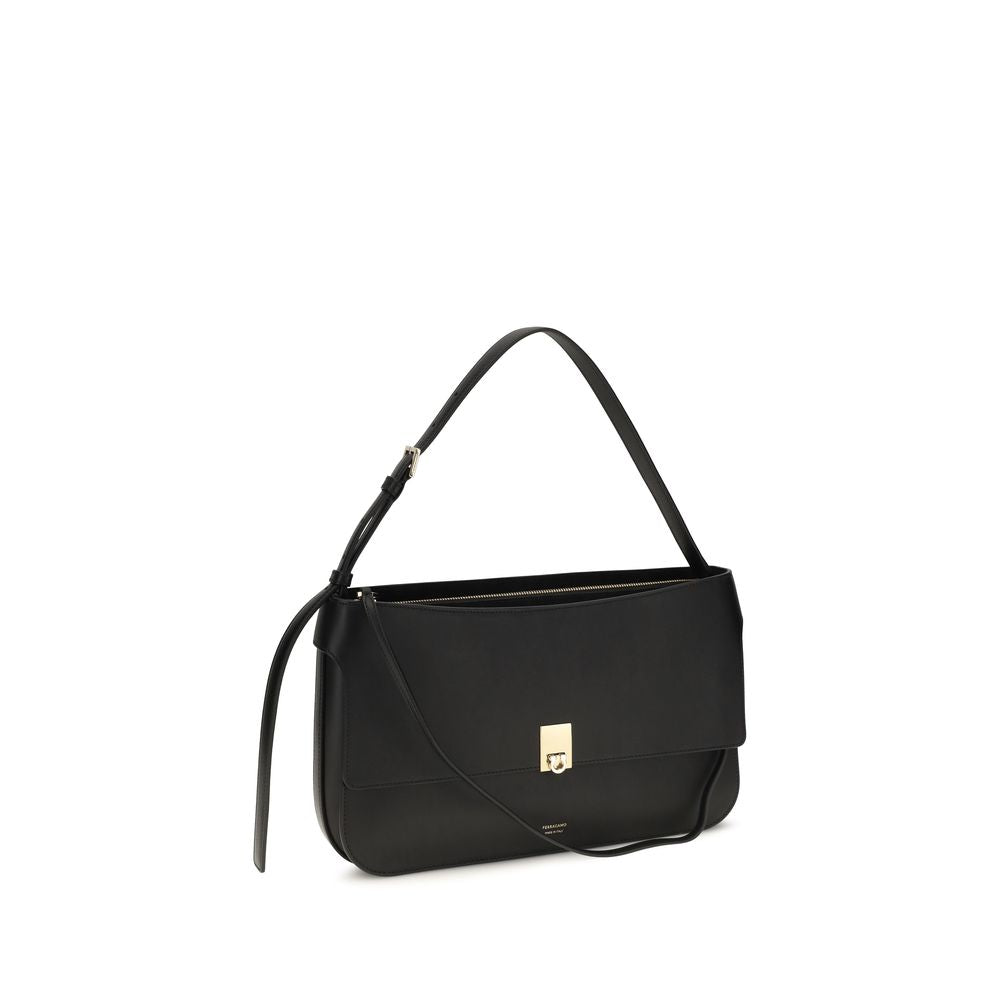 Ferragamo Schwarze Bos Taurus Kalbsleder Schultertasche