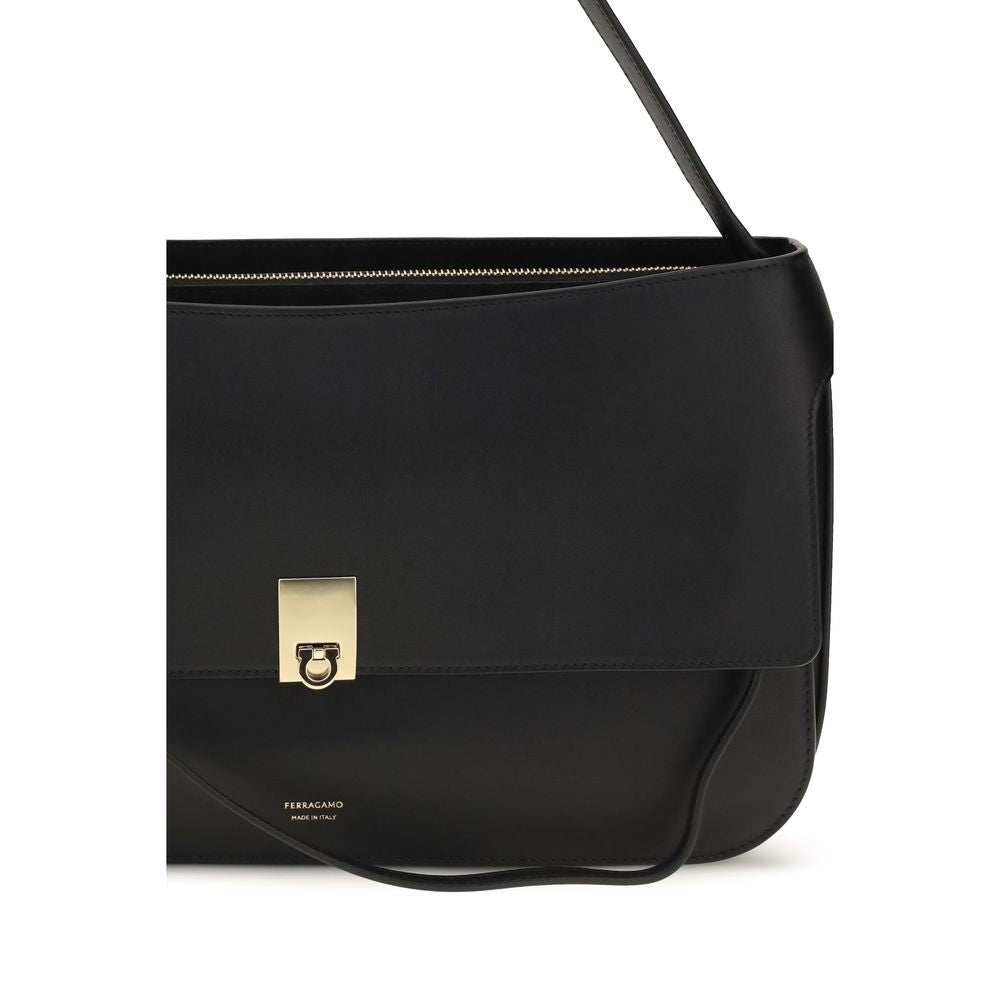 Ferragamo Schwarze Bos Taurus Kalbsleder Schultertasche