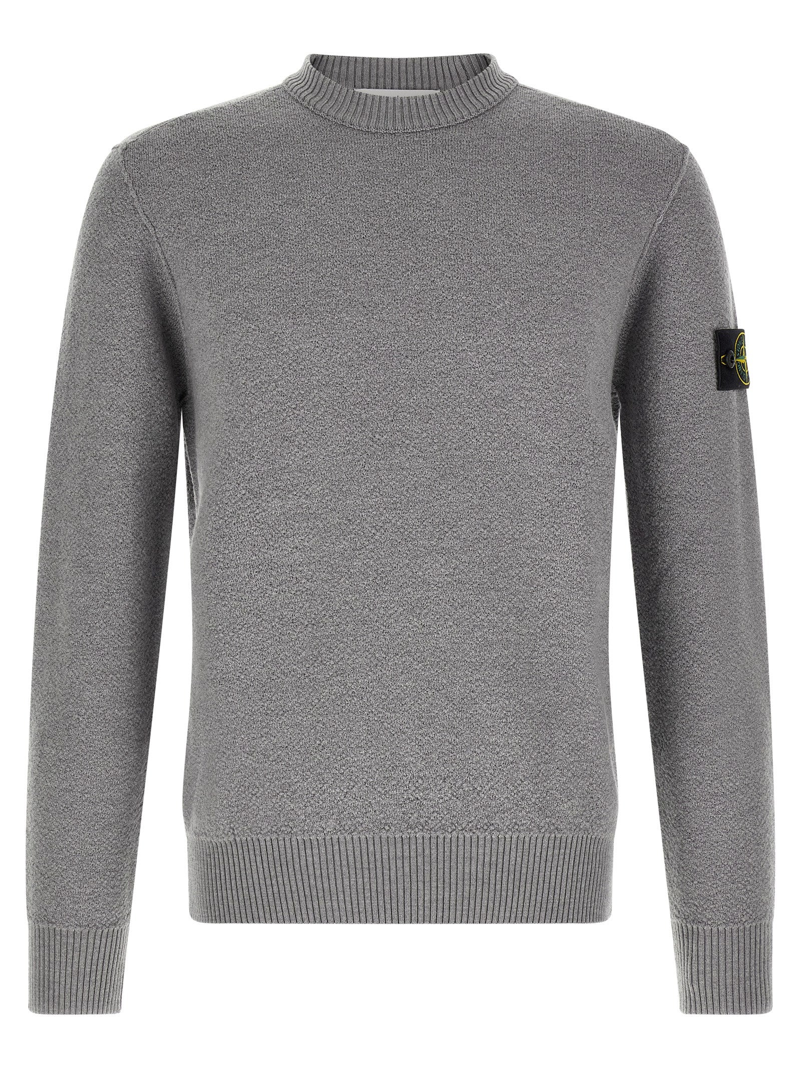 Stone Island Grauer Cardigan aus reiner Schurwolle