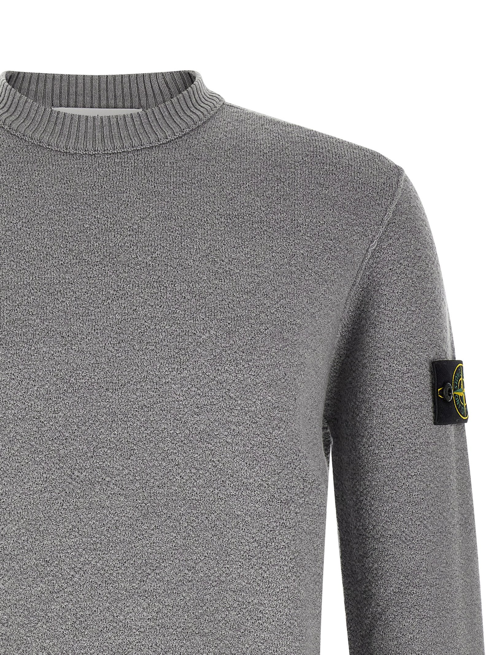 Stone Island Grauer Cardigan aus reiner Schurwolle