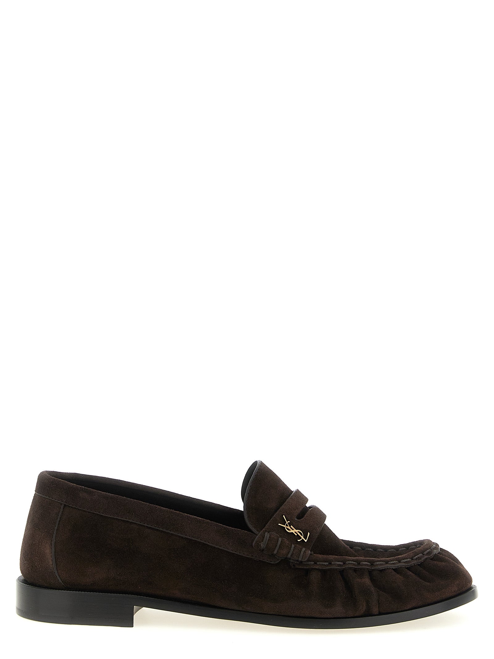Saint Laurent Braune Kalbsleder-Slipper