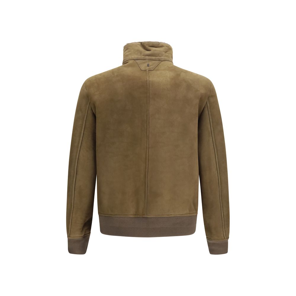 Salvatore Santoro Braune Lammlederjacke Ovis Aries in voller Länge