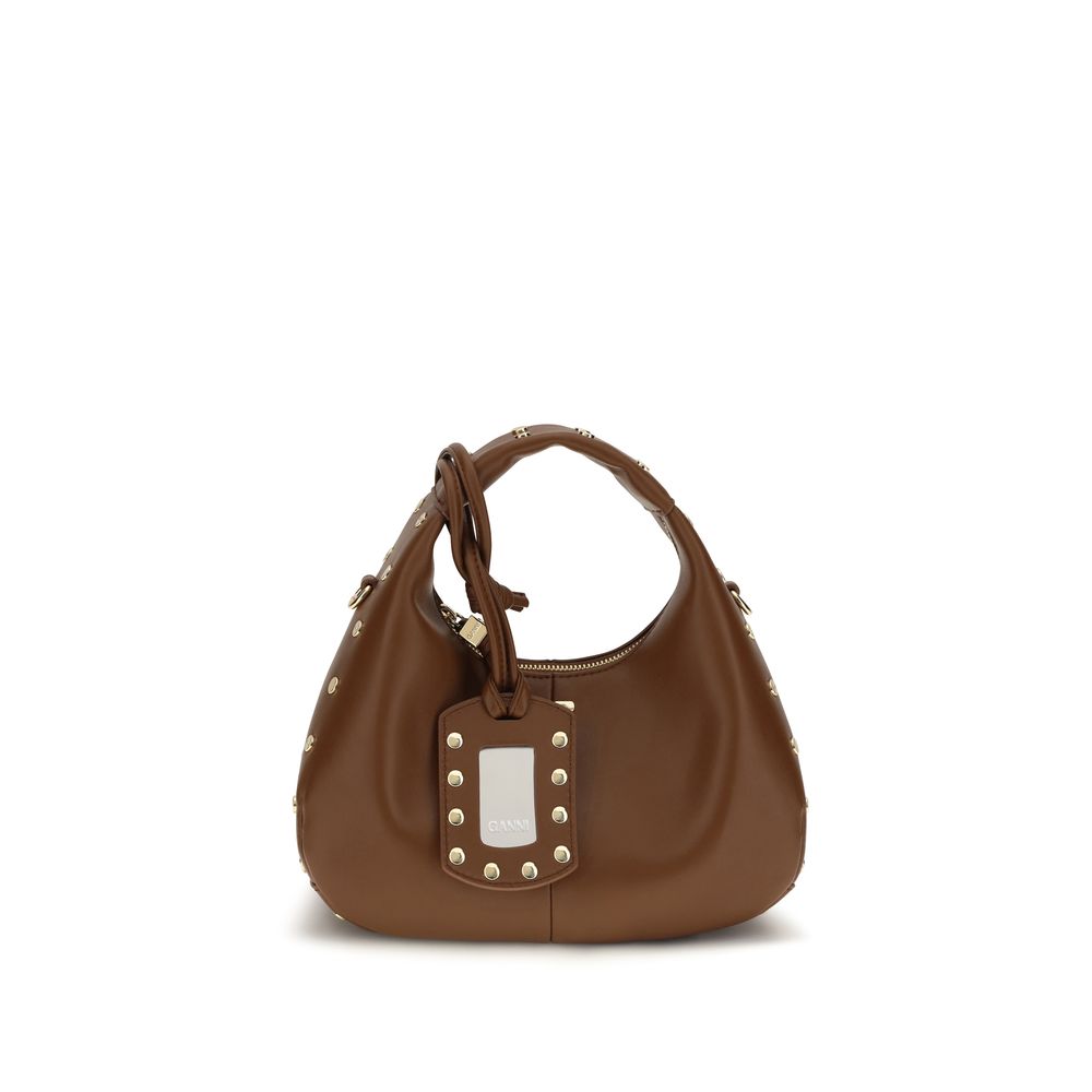 Ganni Braune Schultertasche aus recyceltem Leder
