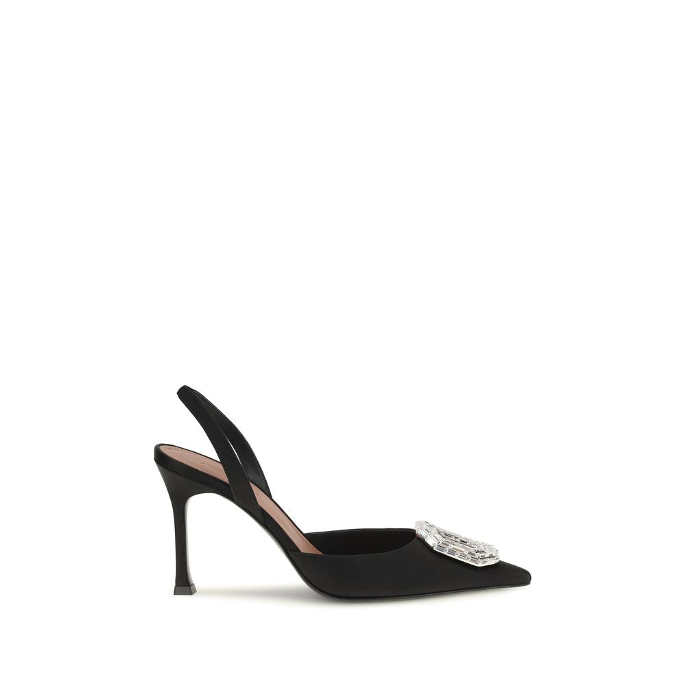 Amina Muaddi Schwarze Satin-Pumps