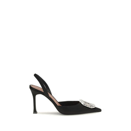 Amina Muaddi Schwarze Satin-Pumps