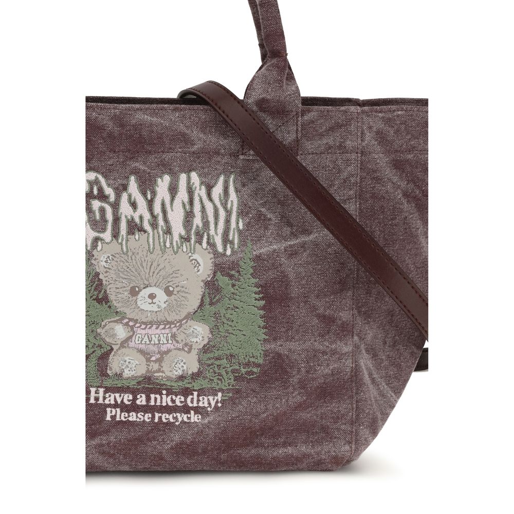 Ganni Schultertasche aus bordeauxfarbener Baumwolle