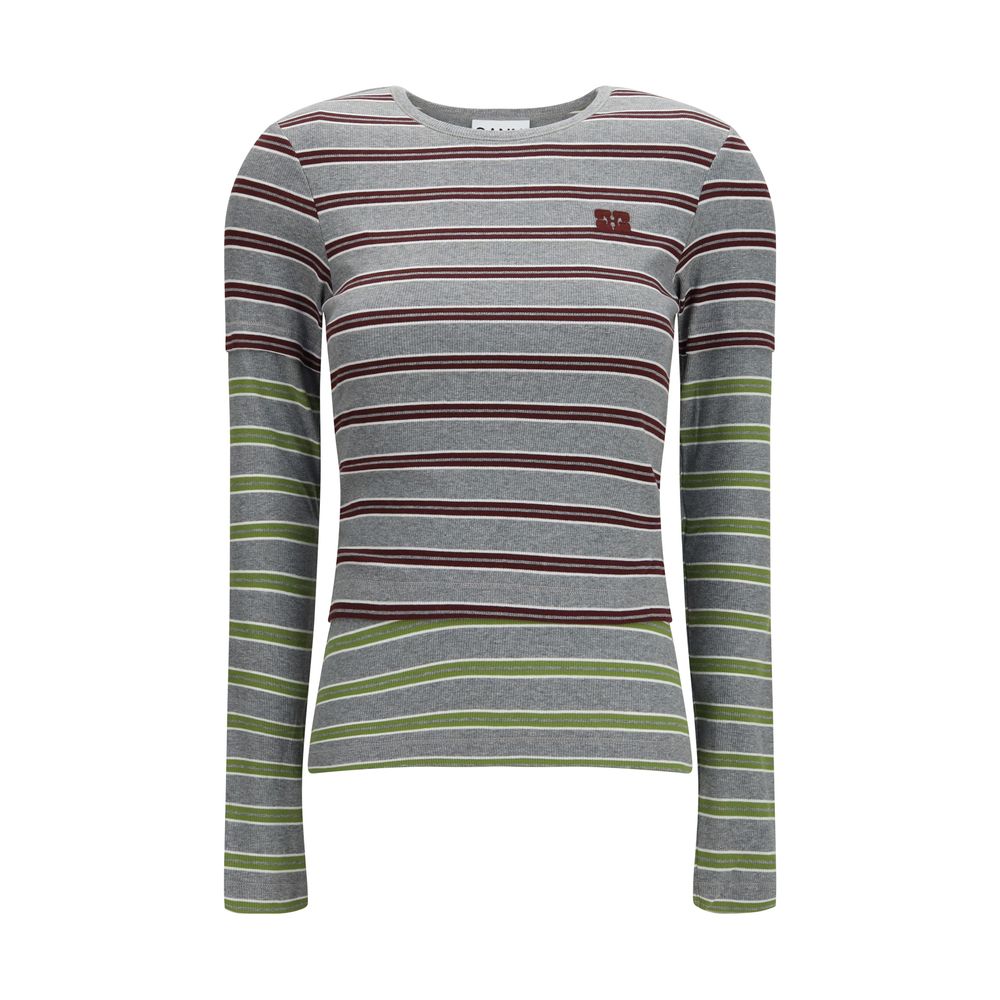 Ganni Graues Baumwoll-Langarmshirt