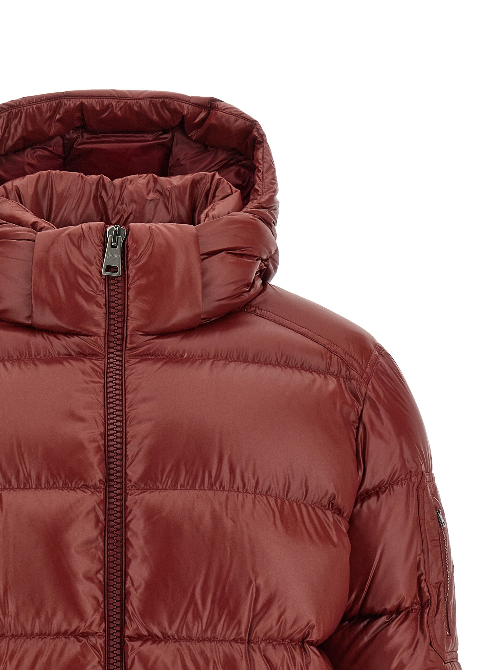 Herno Bordeaux Polyamid-Steppjacke in voller Länge