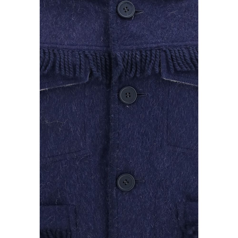 Baziszt Blaue Alpaka Vicugna Pacos Lang geschnittene Jacke