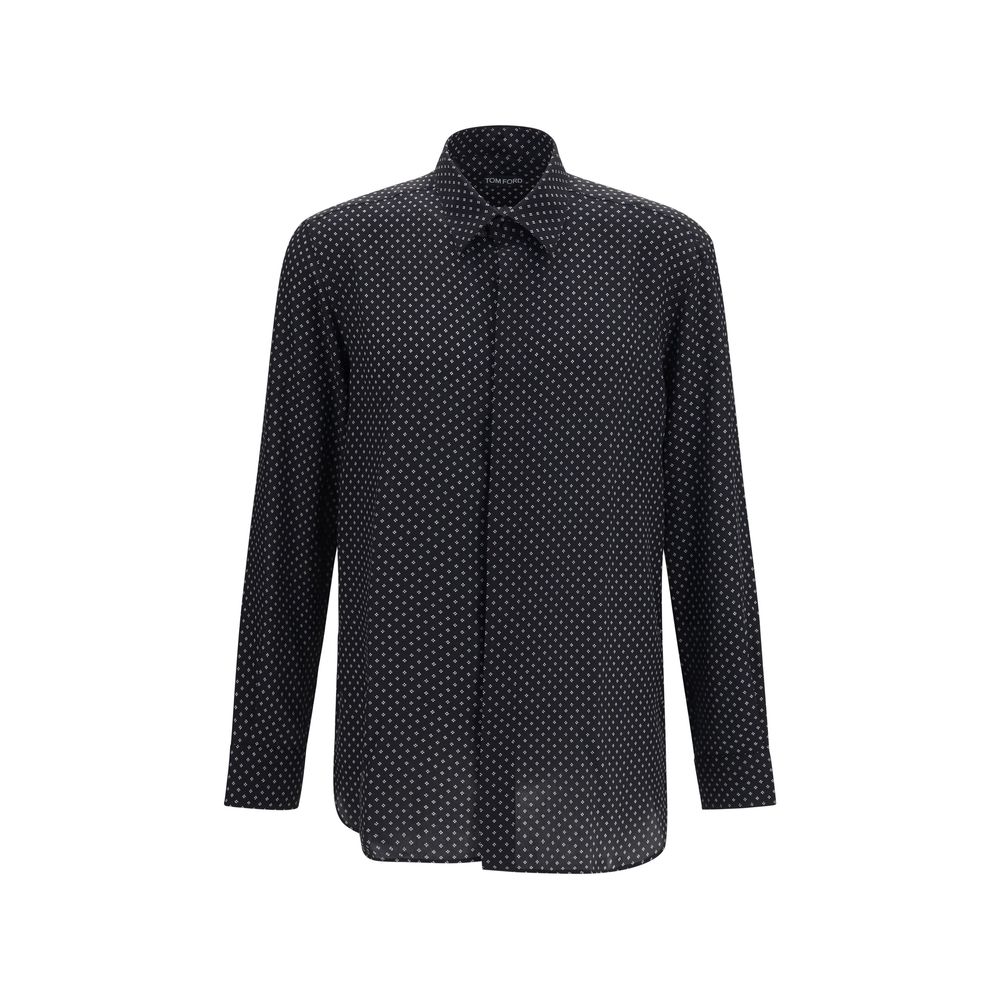 Tom Ford Schwarzes Seidenhemd mit Muster