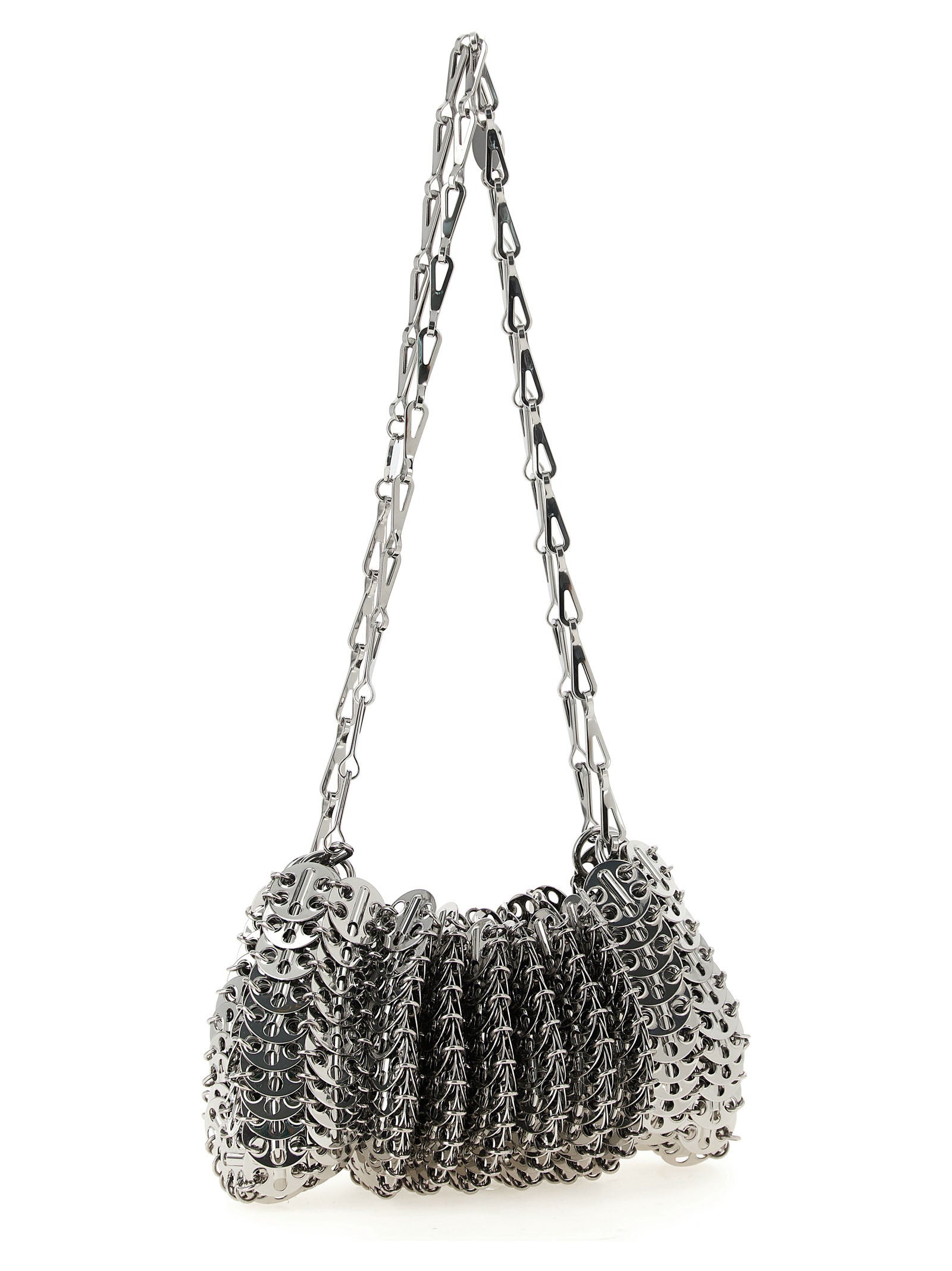 Paco Rabanne Schultertasche aus silbernem Edelstahl