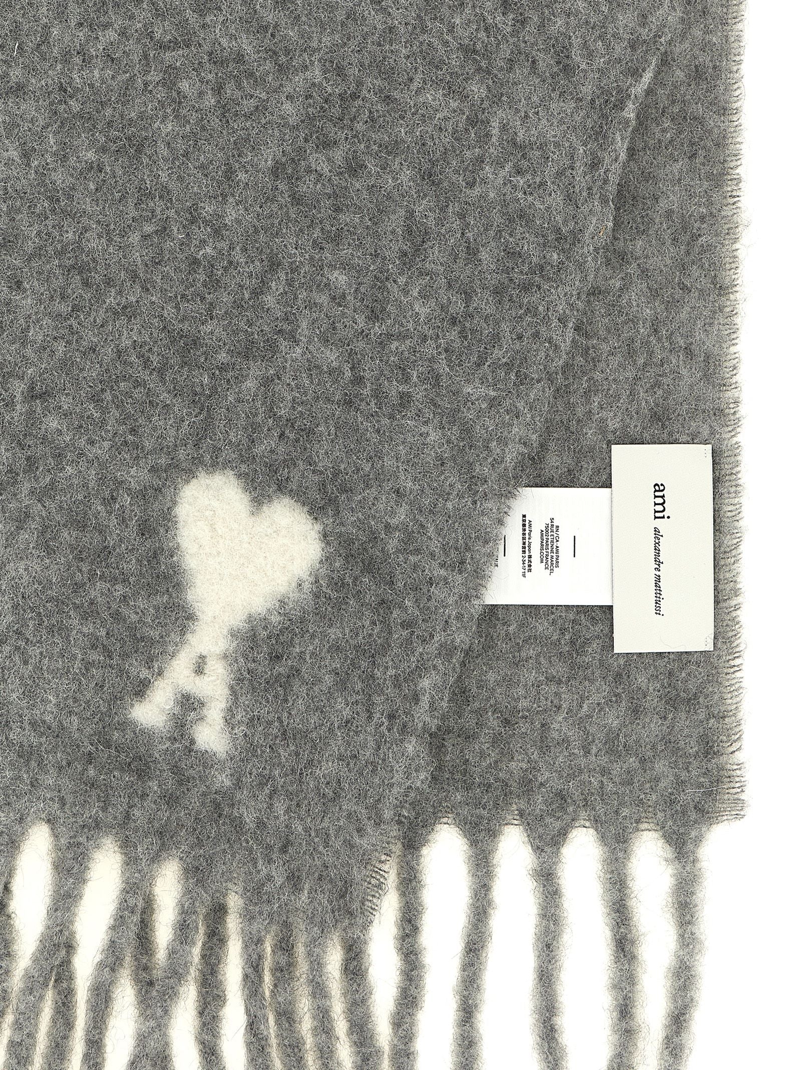 Ami Paris Grauer Alpaka-Leder-Schal