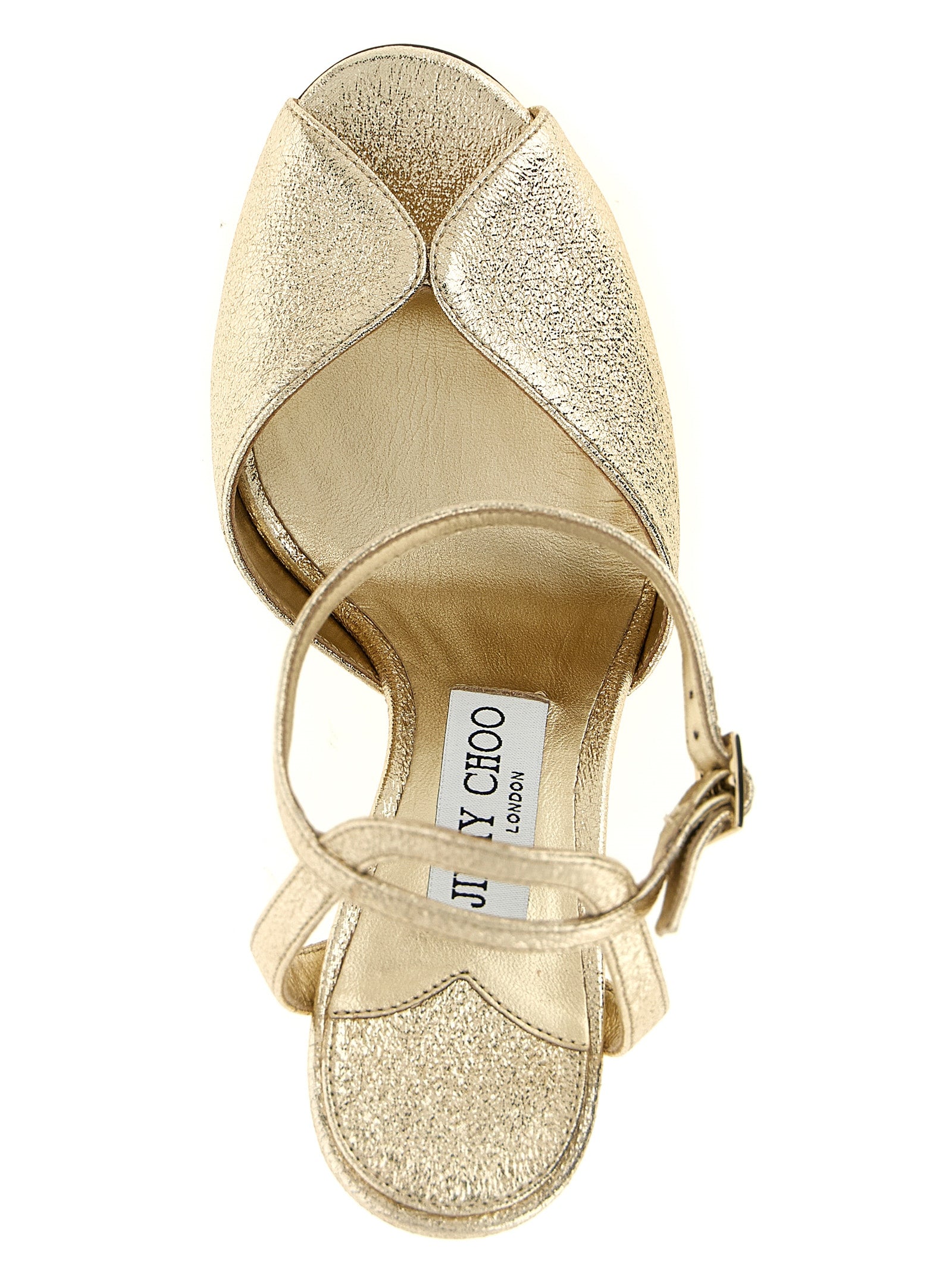 Jimmy Choo Sandale mit Stilettoabsatz aus Kalbsleder Bos Taurus in Gold