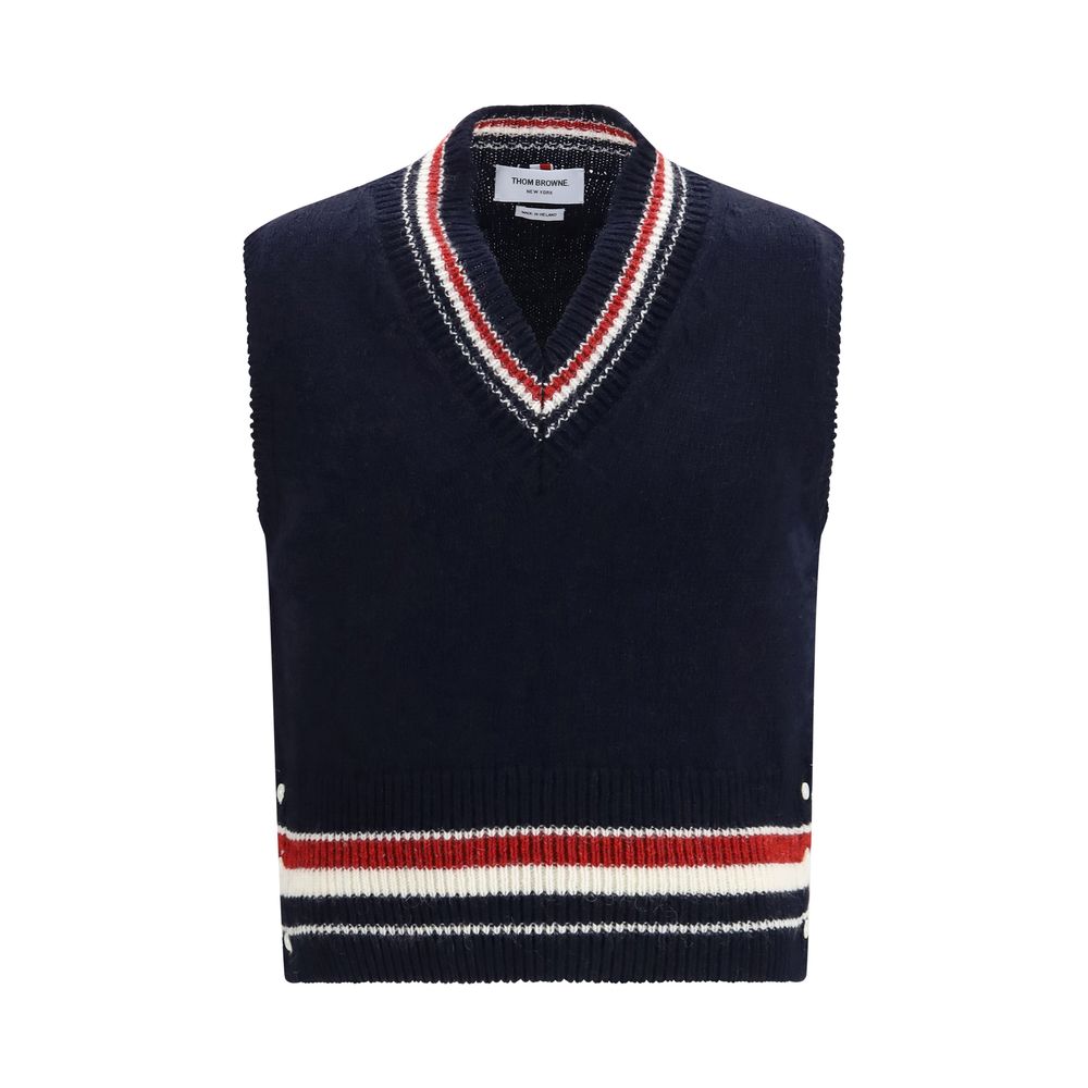 Thom Browne Blauer Wollpullover Oves Aries Ärmellos