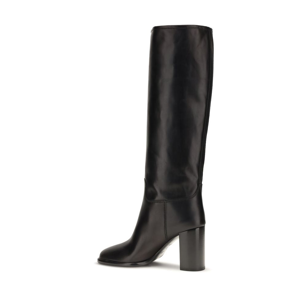 Prada Schwarze Kalbsleder Bos Taurus High Heel Stiefel