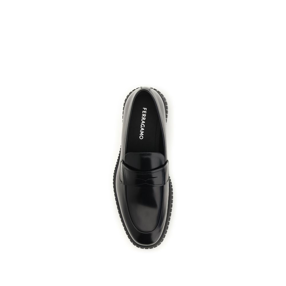 Ferragamo Schwarze "Bos Taurus" Kalbsleder Loafer zum Hineinschlüpfen