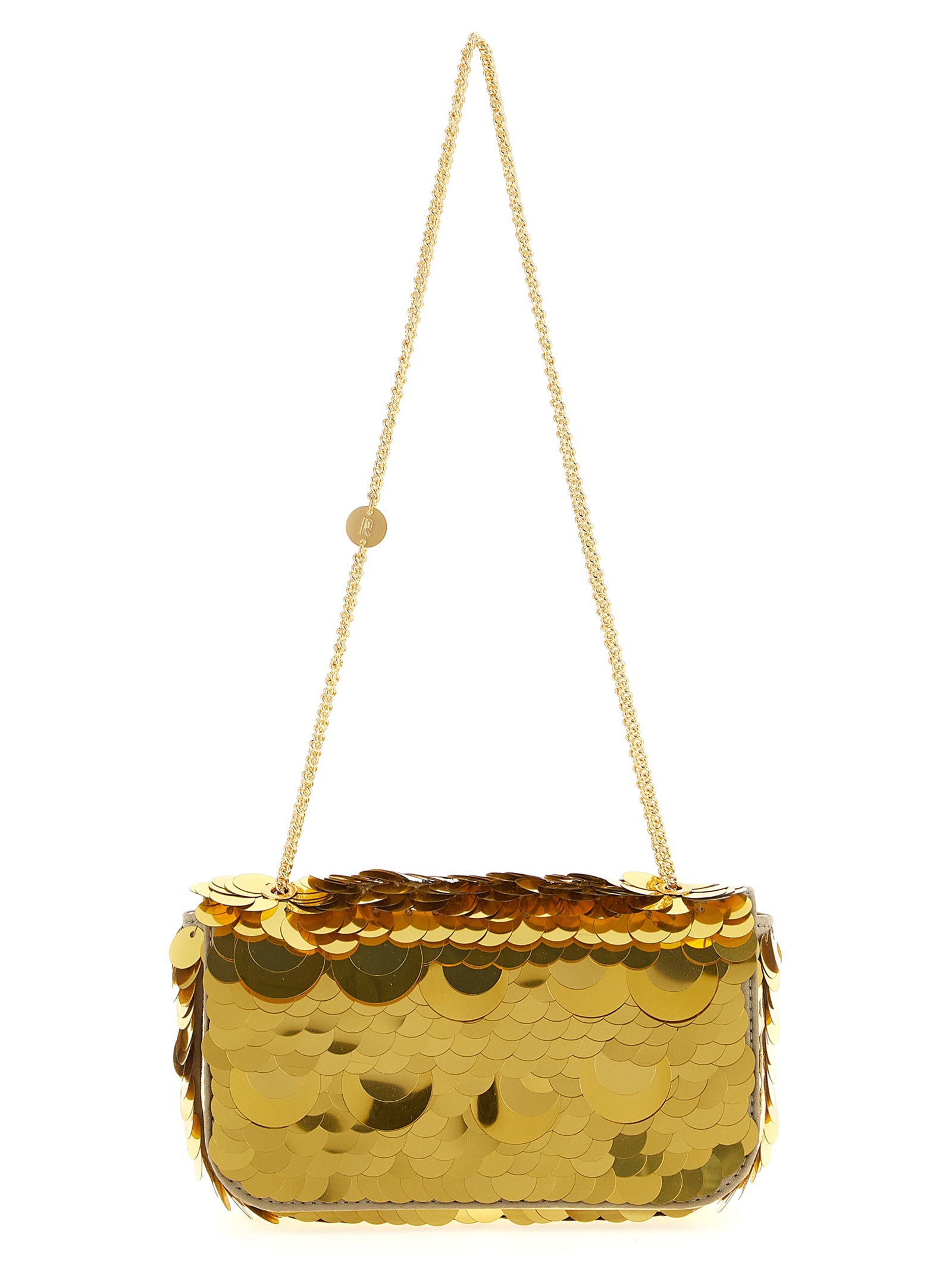 Paco Rabanne Goldfarbene Schultertasche aus Polyester