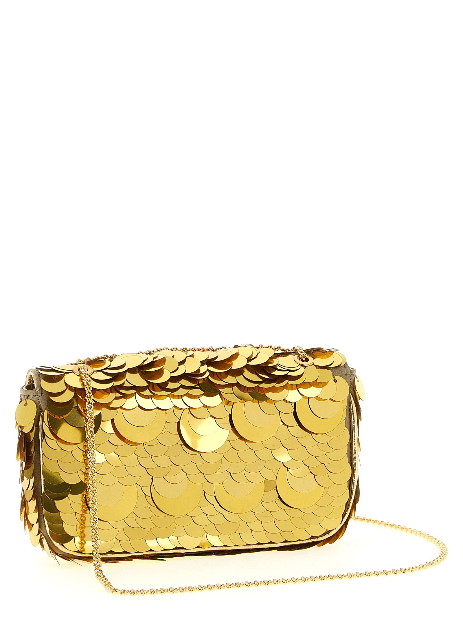 Paco Rabanne Goldfarbene Schultertasche aus Polyester