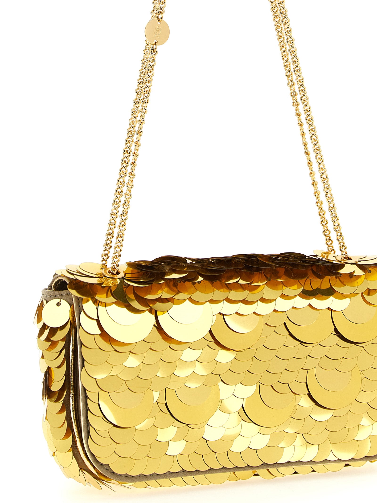 Paco Rabanne Goldfarbene Schultertasche aus Polyester