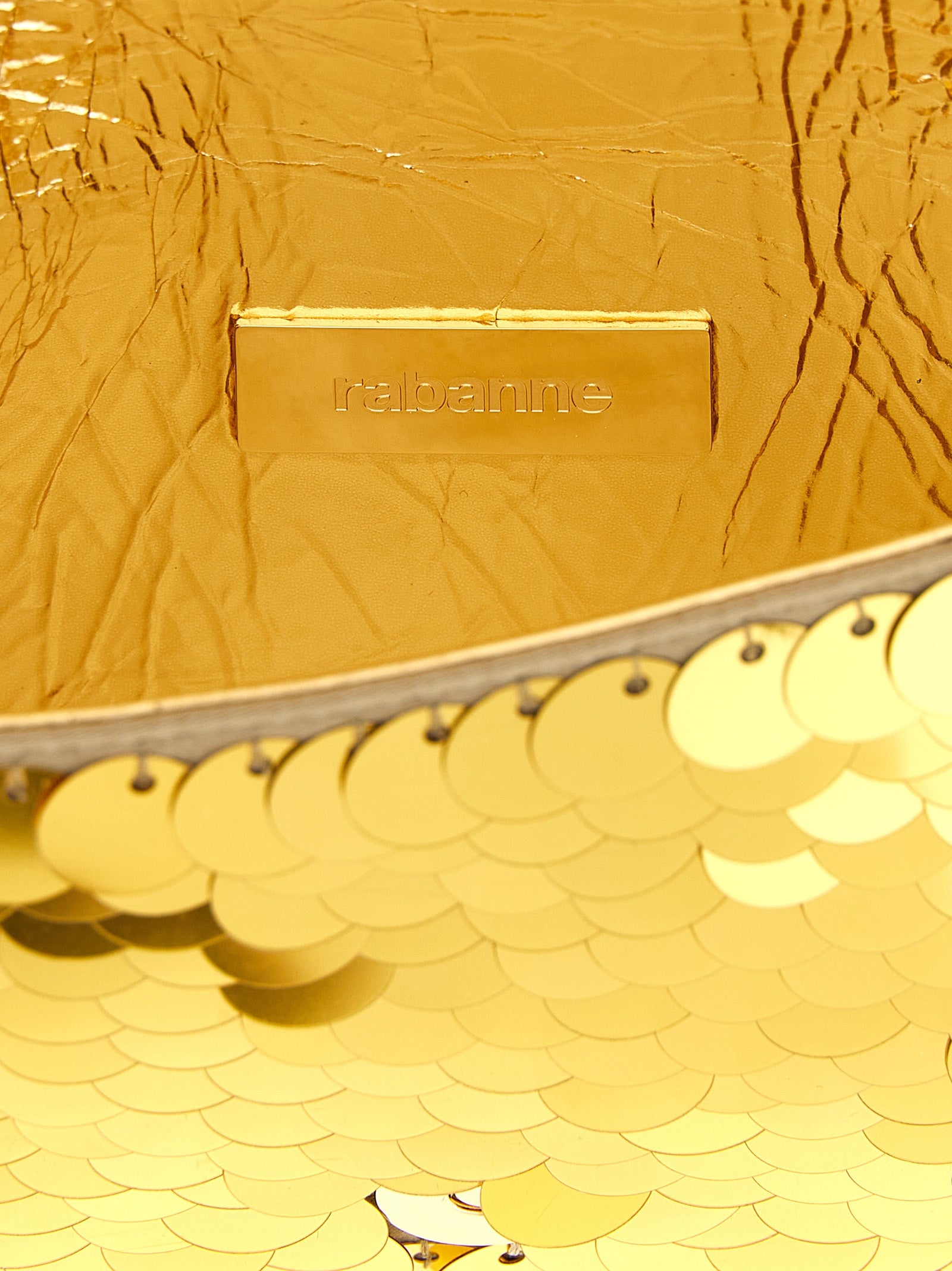 Paco Rabanne Goldfarbene Schultertasche aus Polyester