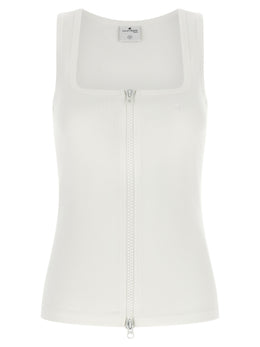 Courrèges Weißes ärmelloses Baumwoll-T-Shirt
