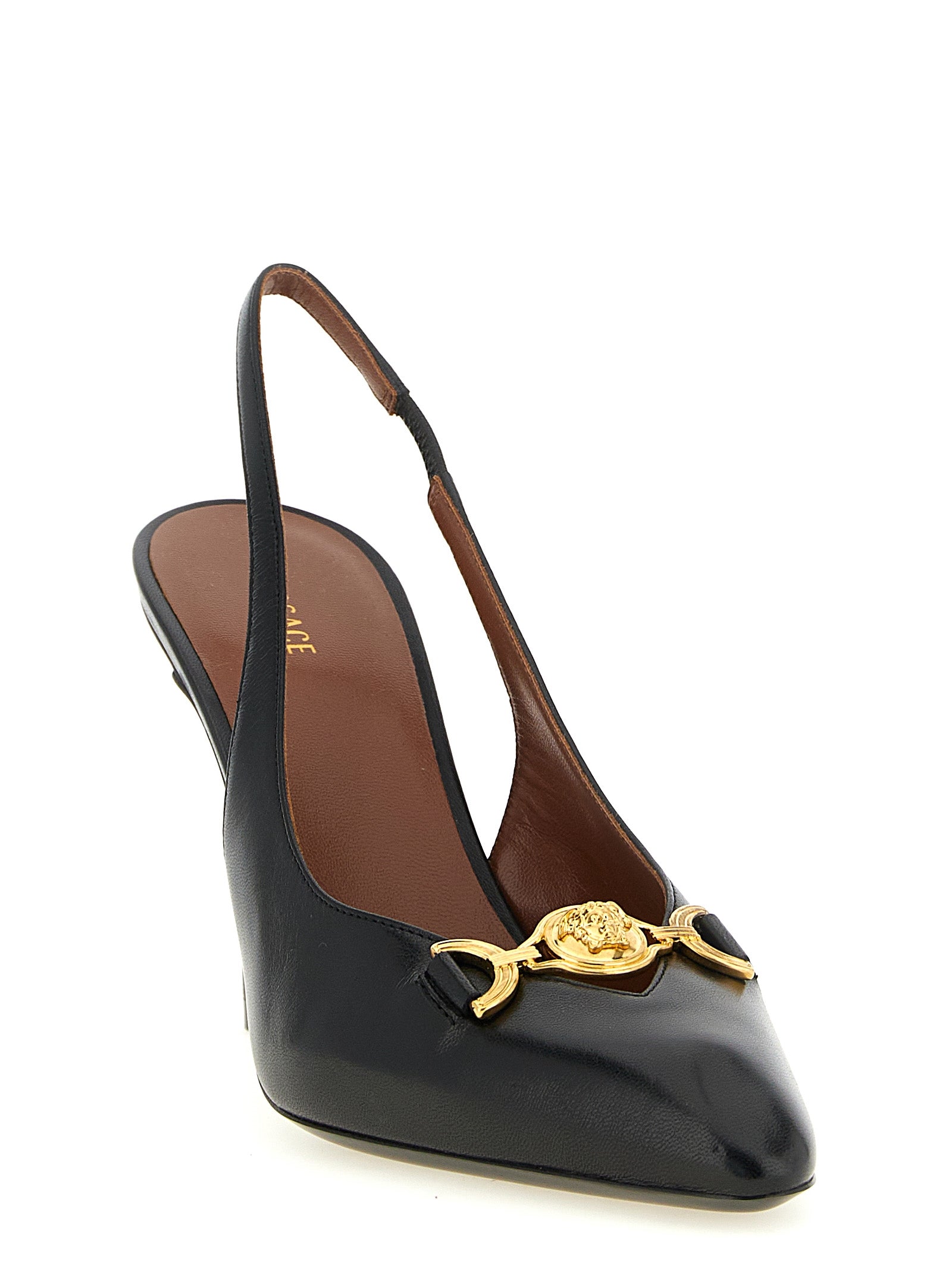 Versace Schwarze Pumps aus Lammleder mit hohem Absatz