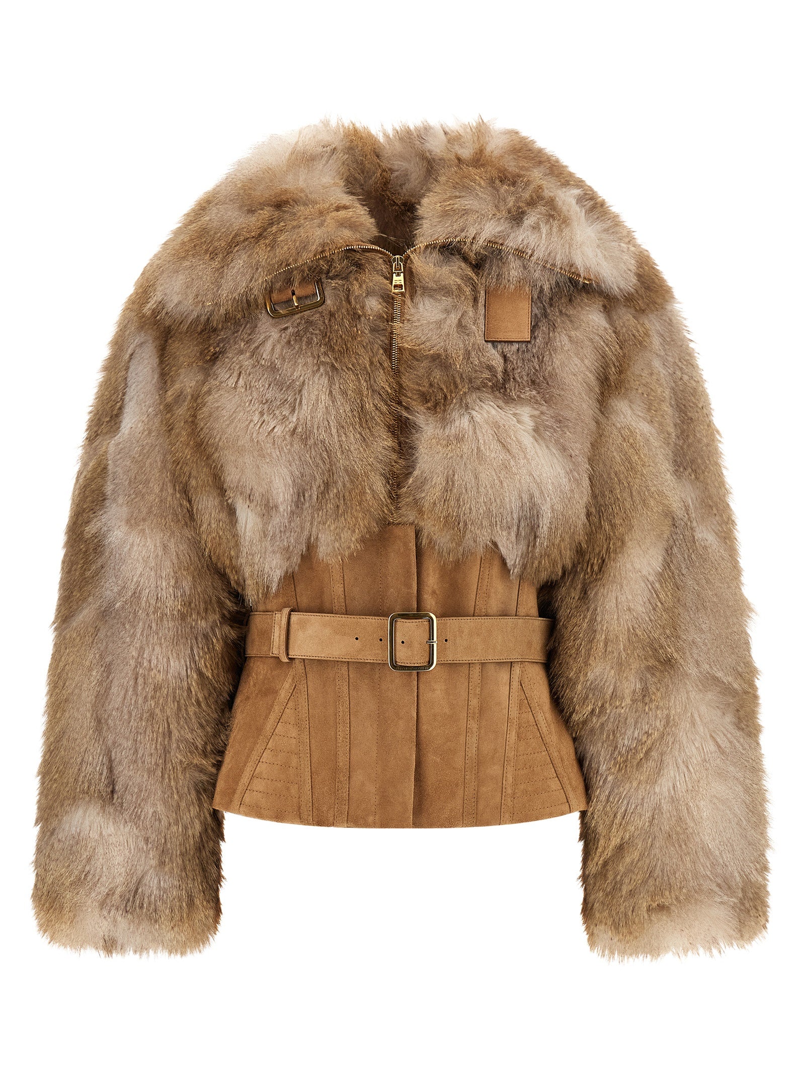 Elisabetta Franchi Braune Polyester-Jacke in voller Länge