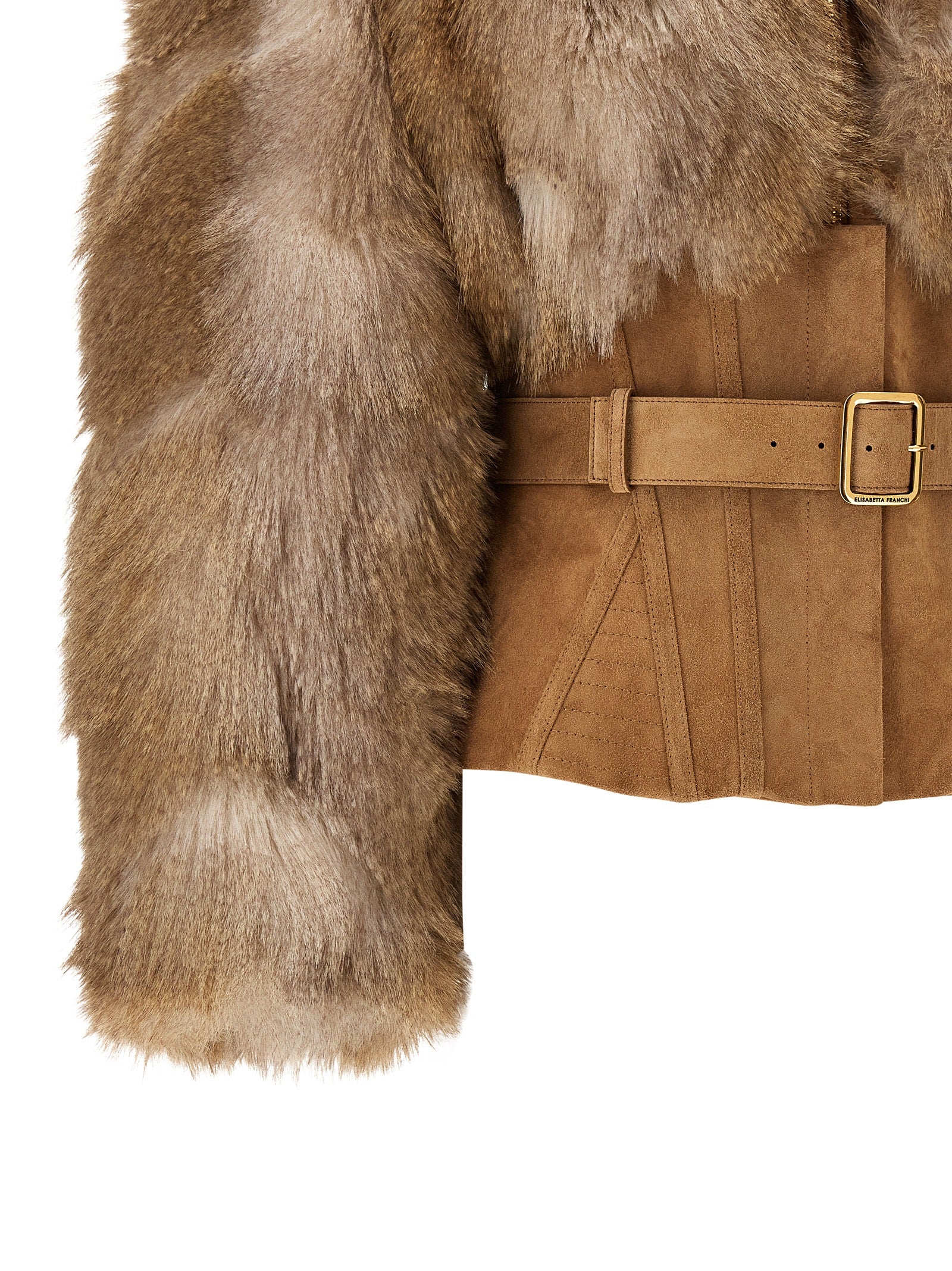 Elisabetta Franchi Braune Polyester-Jacke in voller Länge