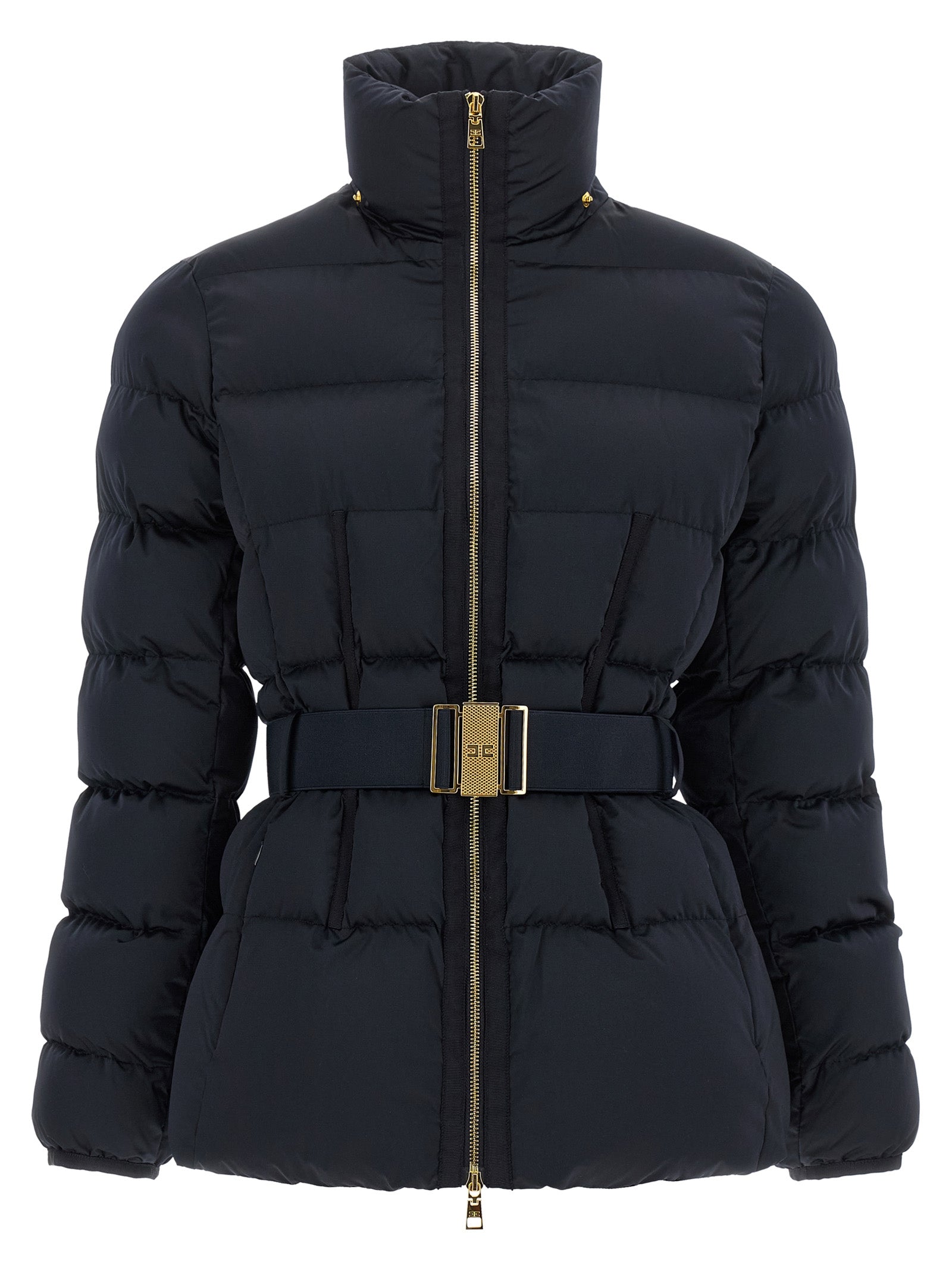 Elisabetta Franchi Schwarze Polyester-Jacke in voller Länge