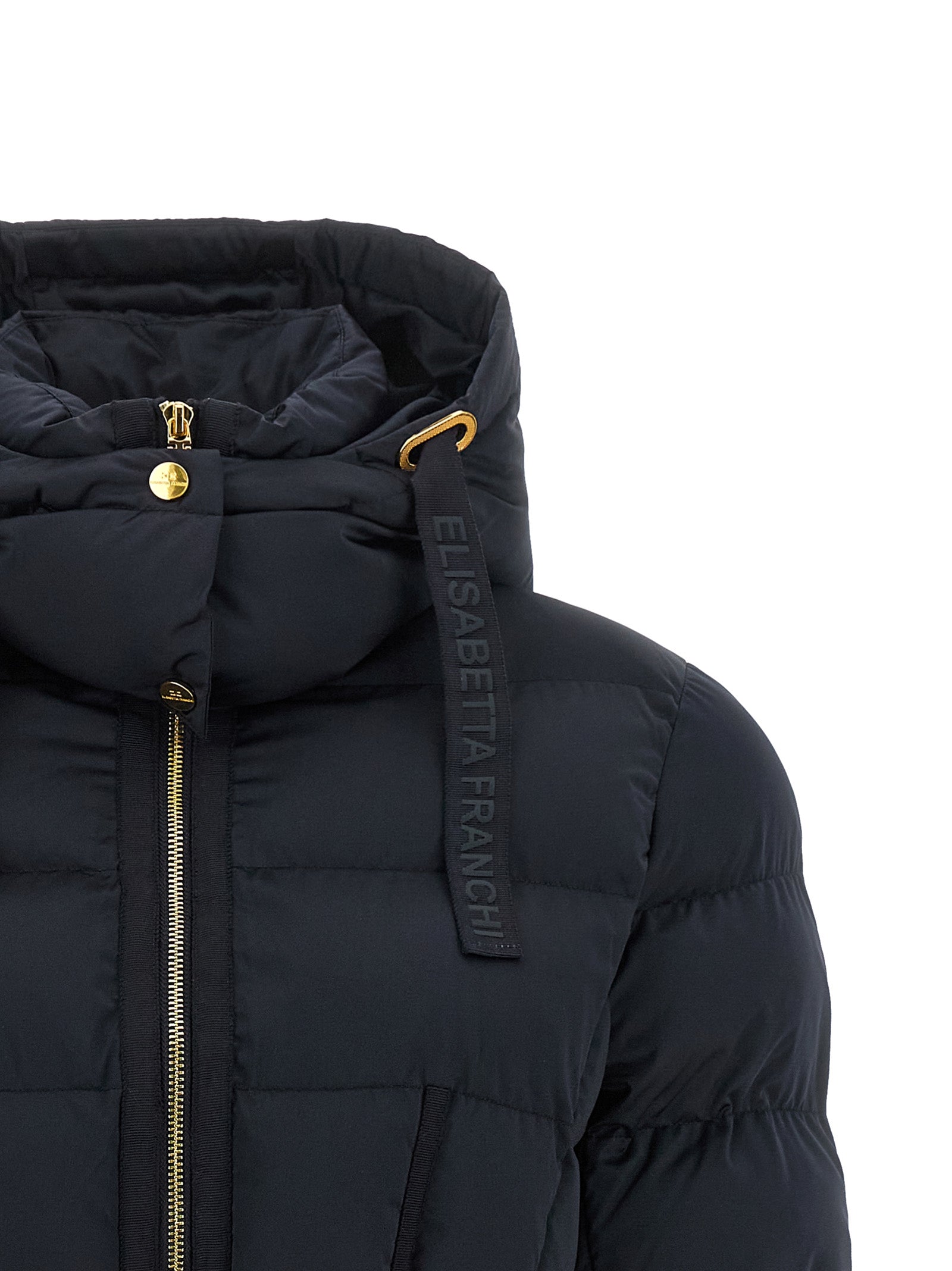 Elisabetta Franchi Schwarze Polyester-Jacke in voller Länge