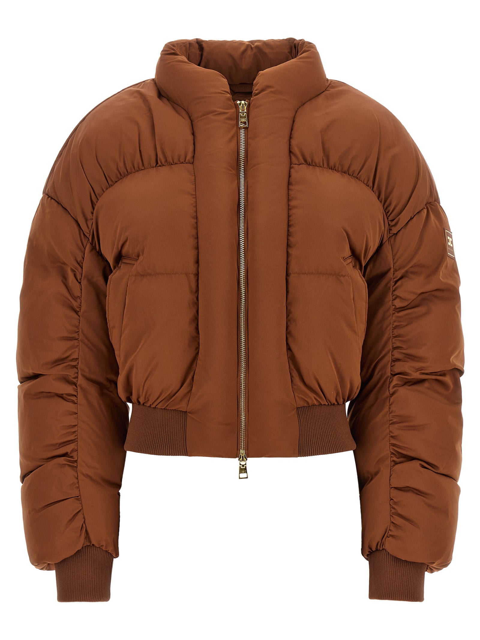 Elisabetta Franchi Braune Polyester-Jacke in voller Länge