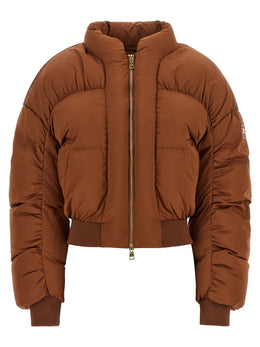 Elisabetta Franchi Braune Polyester-Jacke in voller Länge