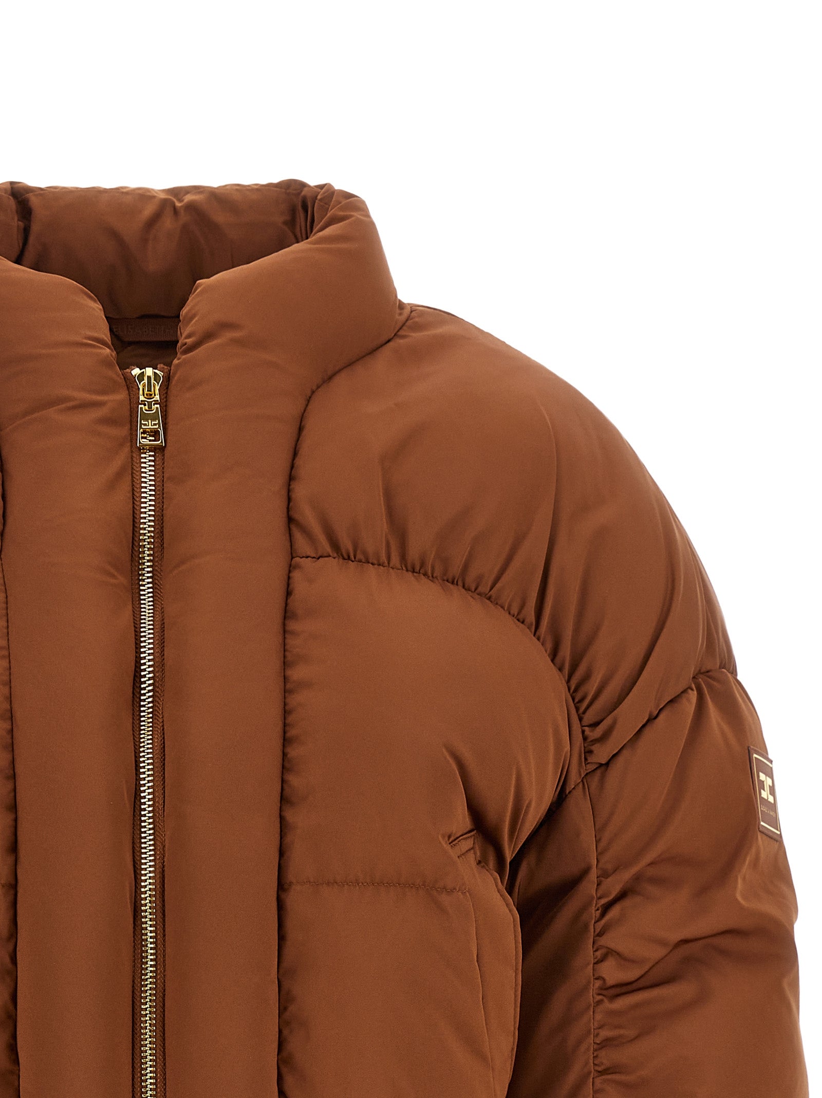 Elisabetta Franchi Braune Polyester-Jacke in voller Länge