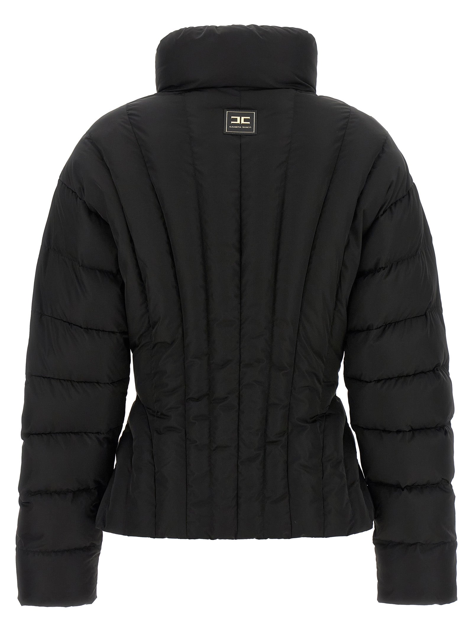 Elisabetta Franchi Schwarze Polyester-Jacke in voller Länge
