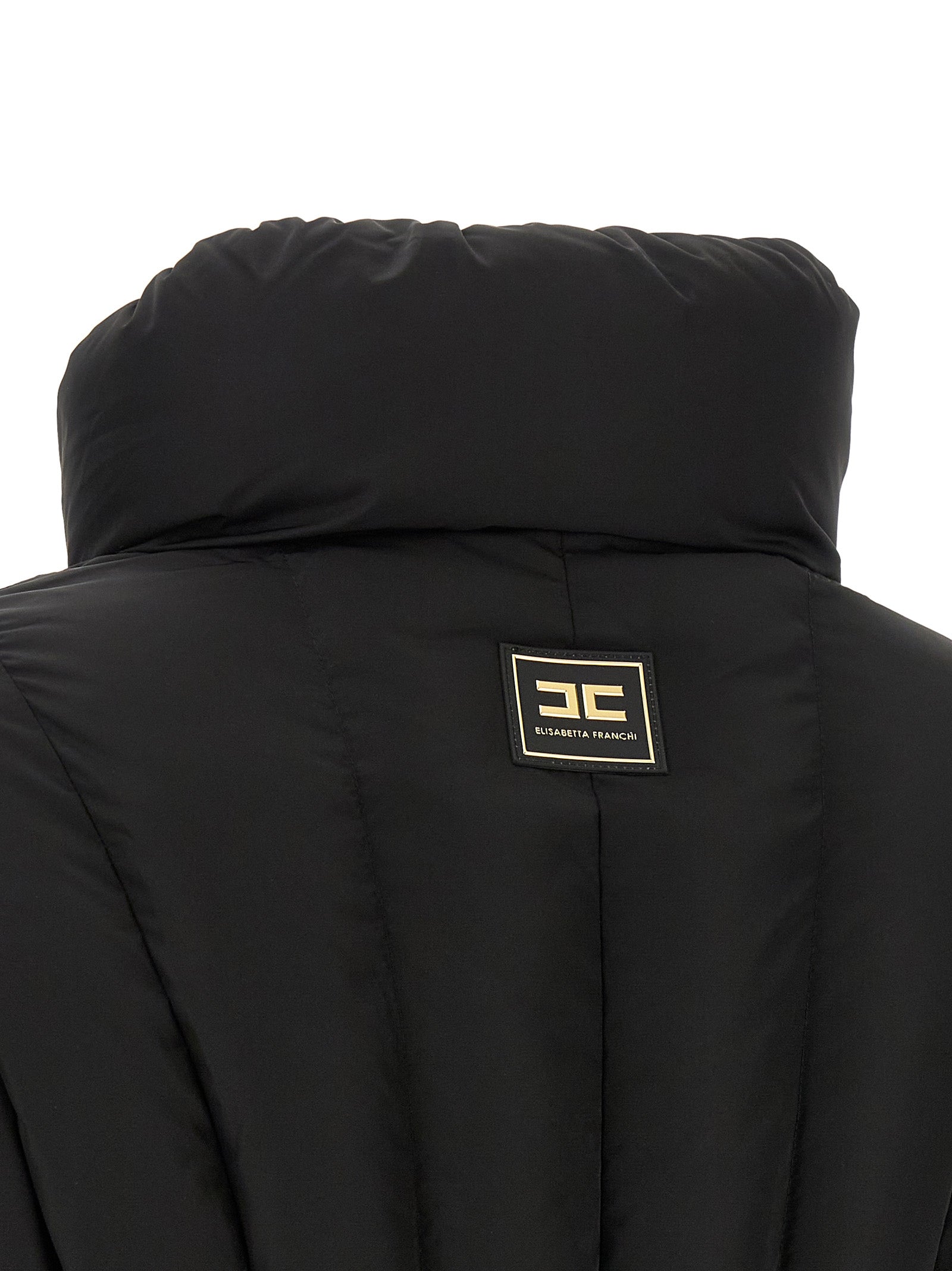 Elisabetta Franchi Schwarze Polyester-Jacke in voller Länge