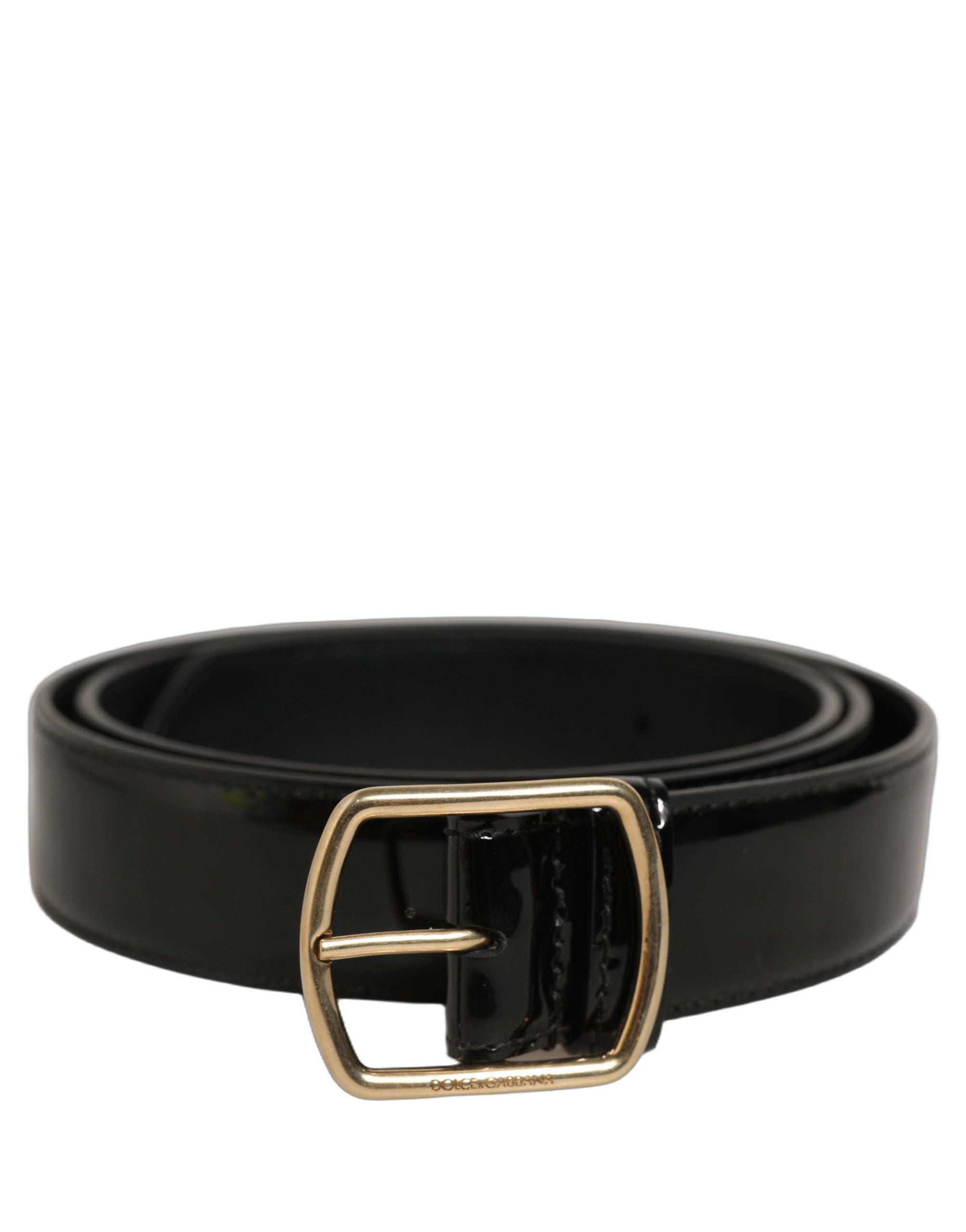 Dolce & Gabbana Schwarzer Lackleder-Gürtel mit goldener Metallschnalle