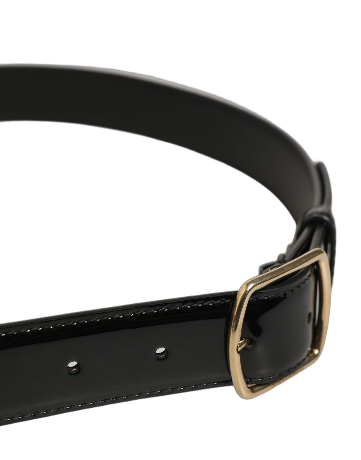 Dolce & Gabbana Schwarzer Lackleder-Gürtel mit goldener Metallschnalle