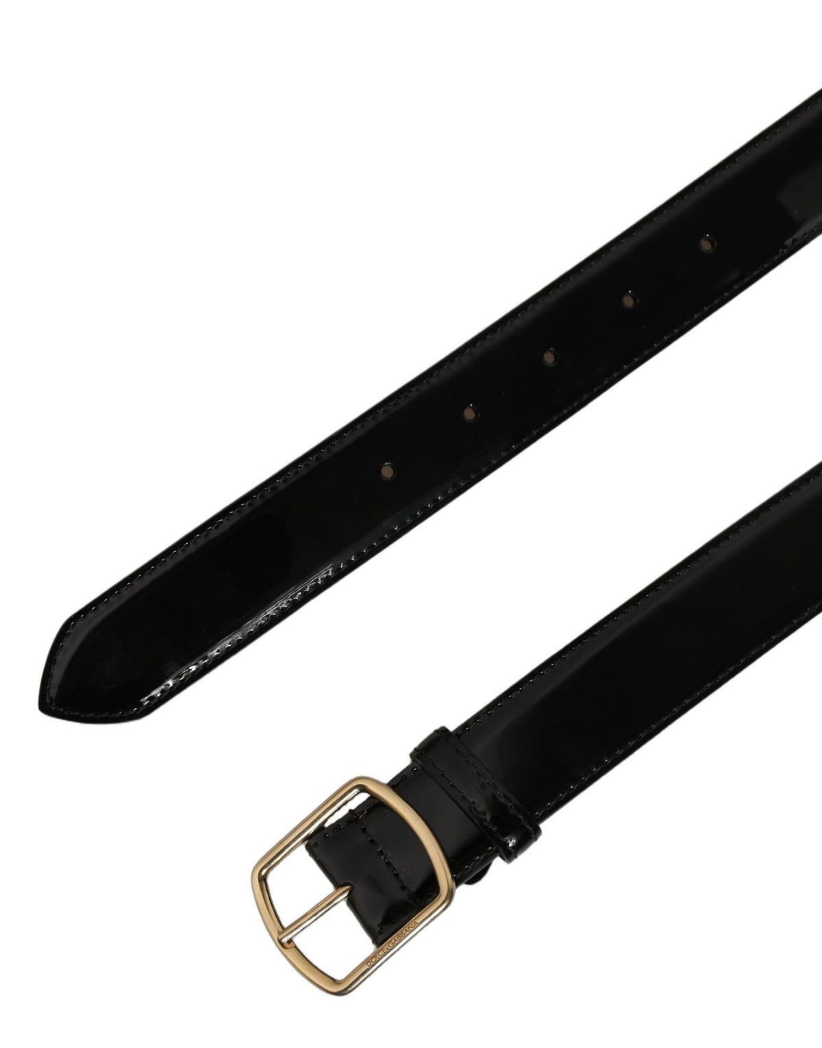 Dolce & Gabbana Schwarzer Lackleder-Gürtel mit goldener Metallschnalle