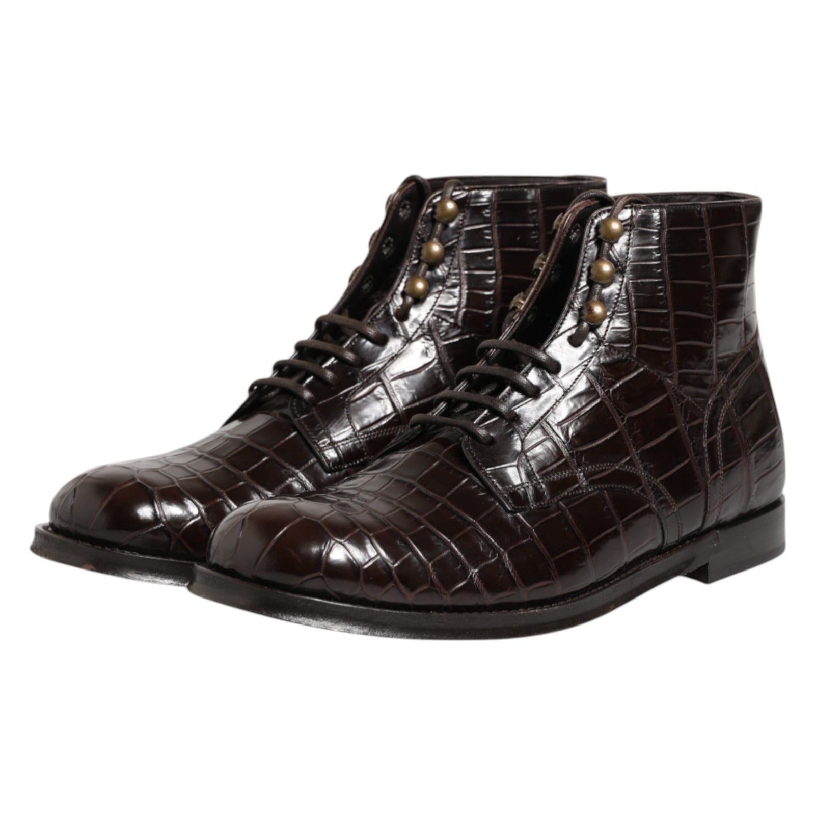 Dolce & Gabbana Dunkelbraune Leder Schnürstiefeletten